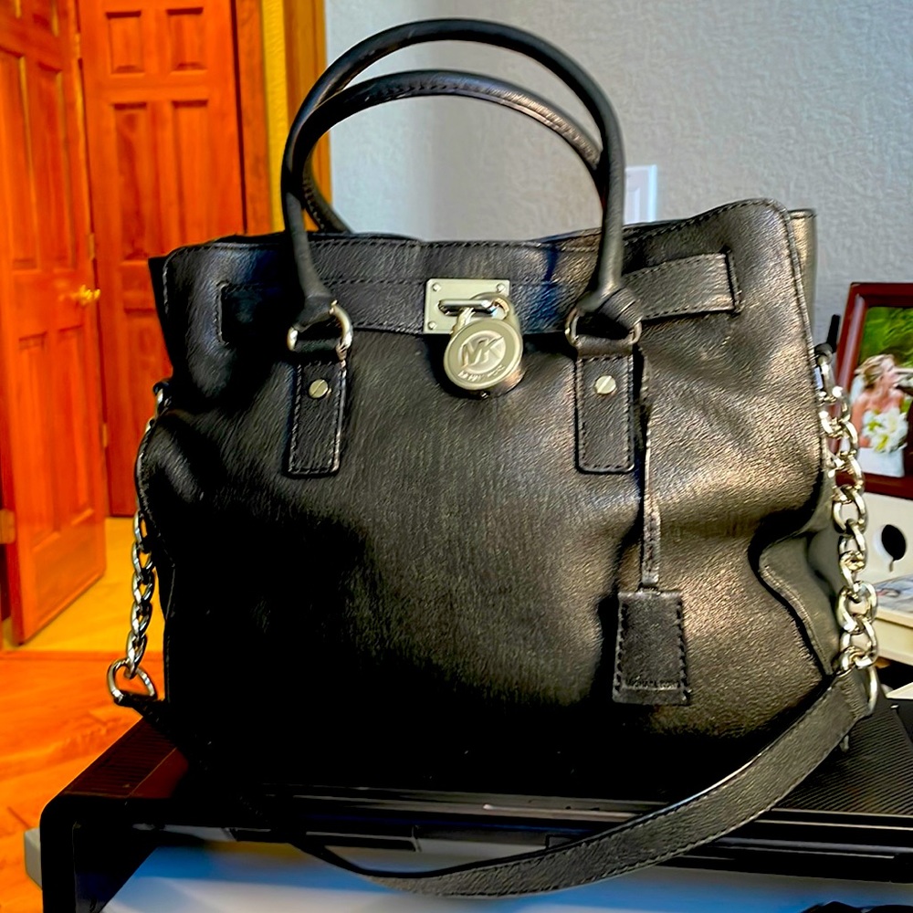 Michael Kors handbag Black with leather/chain satrap, Silver Hardware 11x13x5.